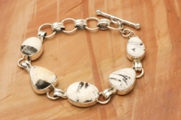 Genuine White Buffalo Turquoise Sterling Silver Link Bracelet